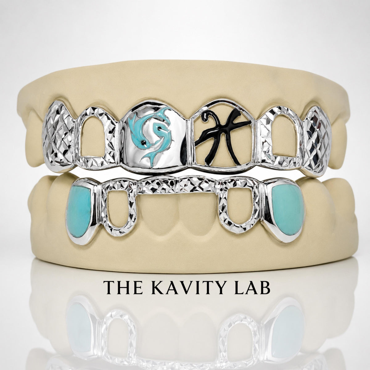 Custom Set 6on6 Enamel Designer Style Grillz : 925 Sterling Silver (Free Mold Kit)