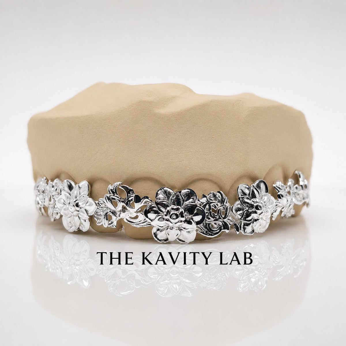 Custom 8pcs 3D Floral Engraved Grillz: 925 Sterling Silver (Free Mold Kit)