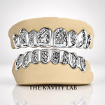 Custom 6pcs Two Tones Diamond Cuts Grillz: 925 Sterling Silver (Free Mold Kit)