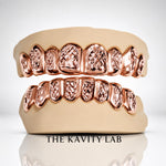 Custom 6pcs Two Tones Diamond Cuts Grillz: 925 Sterling Silver (Free Mold Kit)