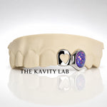 Custom 2pcs Open Heart with Purple Opal Stone Grillz: 925 Sterling Silver (Free Mold Kit)