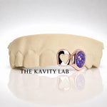 Custom 2pcs Open Heart with Purple Opal Stone Grillz: 925 Sterling Silver (Free Mold Kit)
