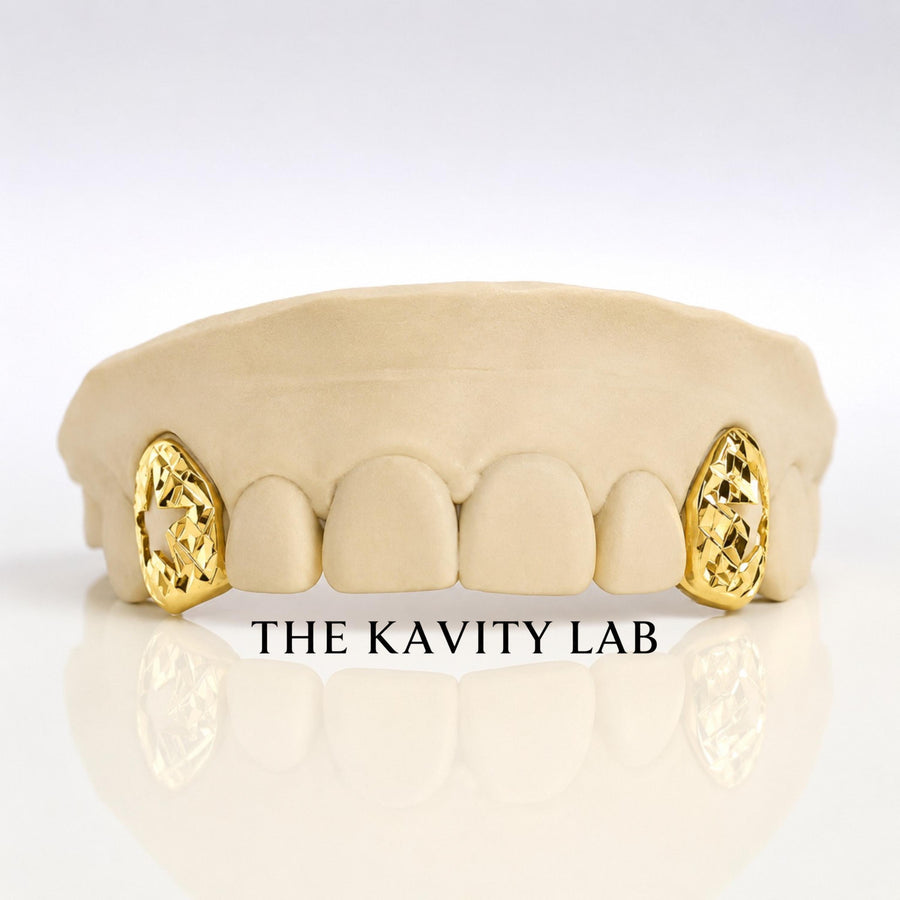 Custom Fit 2pc Open Stars with Cuts Grillz: 925 Sterling Silver (Free Mold Kit)