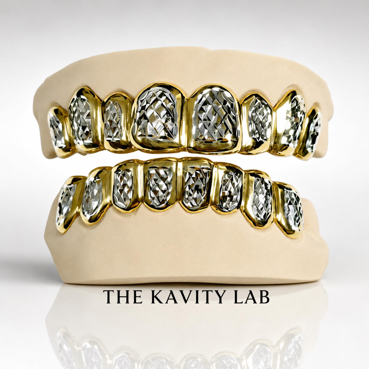Custom 6pcs Two Tones Diamond Cuts Grillz: 925 Sterling Silver (Free Mold Kit)