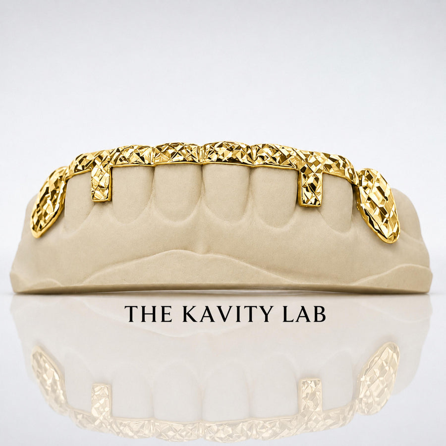 Custom 8pcs Gap Cover with Diamond Cuts Grillz: 925 Sterling Silver (Free Mold Kit)