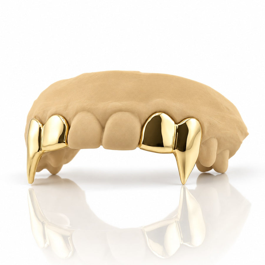 Custom 4pcs Super Long Fangs Grillz: 925 Sterling Silver (Free Mold Kit)