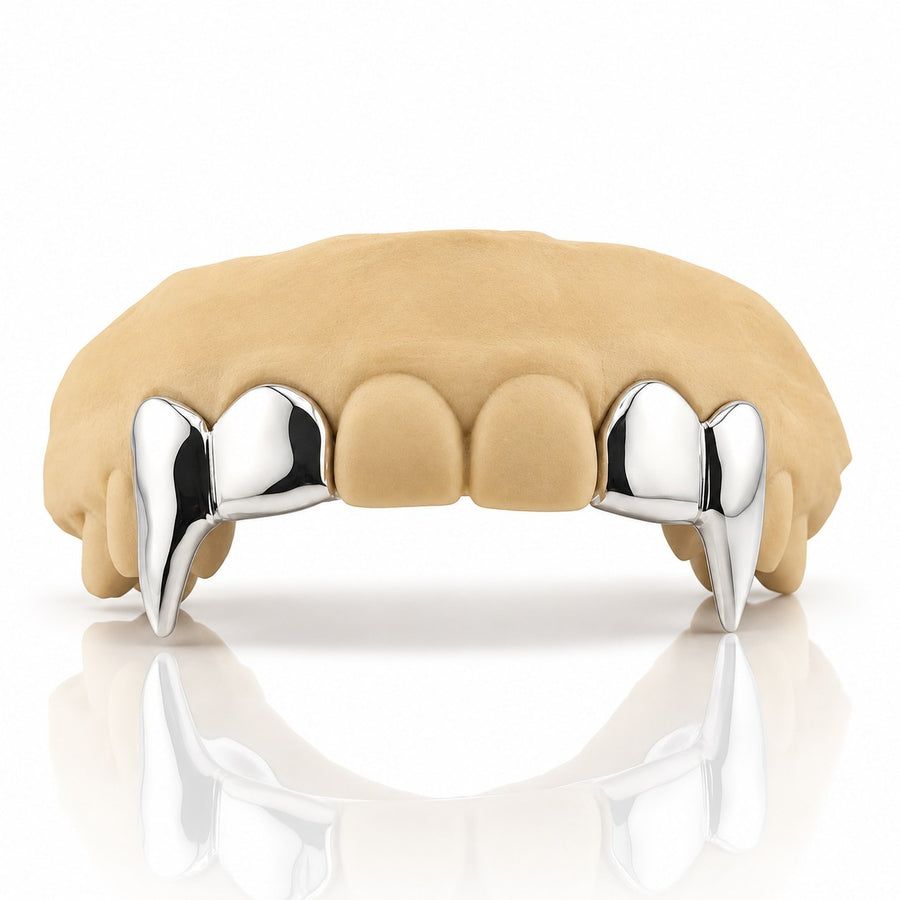 Custom 4pcs Super Long Fangs Grillz: 925 Sterling Silver (Free Mold Kit)