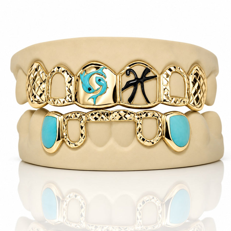 Custom Set 6on6 Enamel Designer Style Grillz: 925 Sterling Silver (Free Mold Kit)