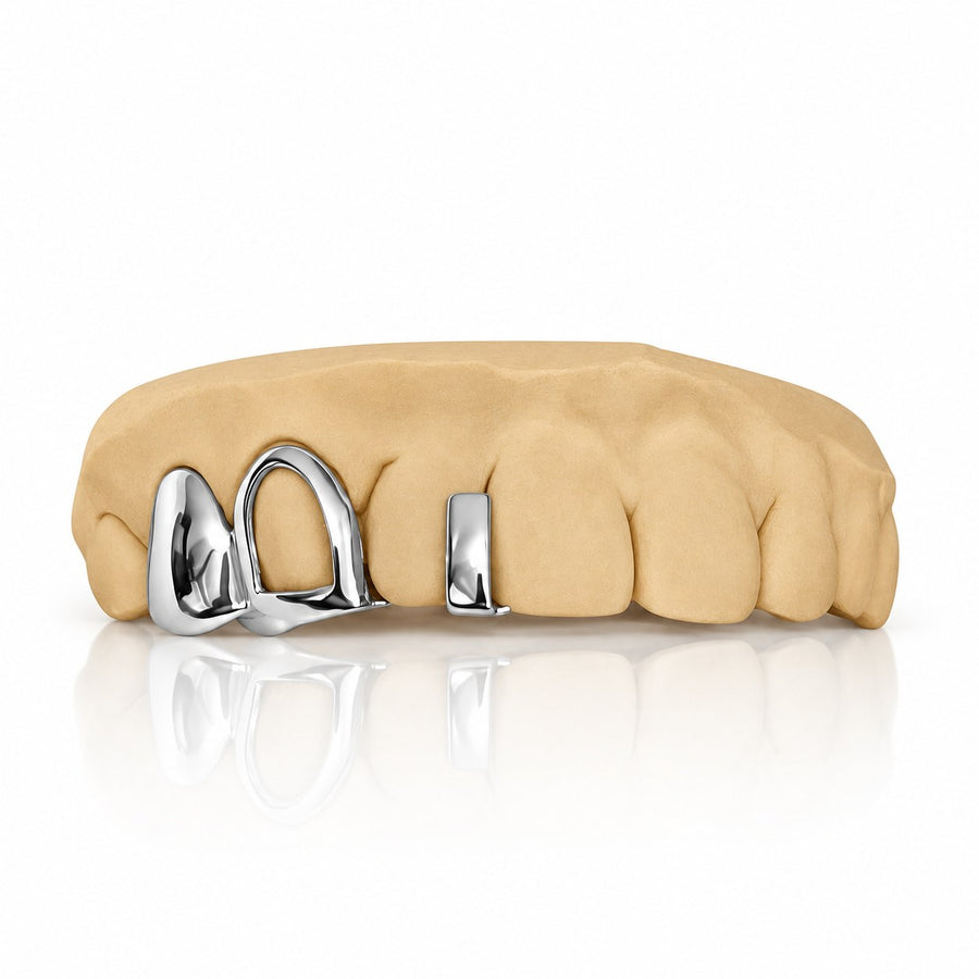 Custom 3pcs Open Face & Gap Filler Grillz: 925 Sterling Silver (Free Mold Kit)