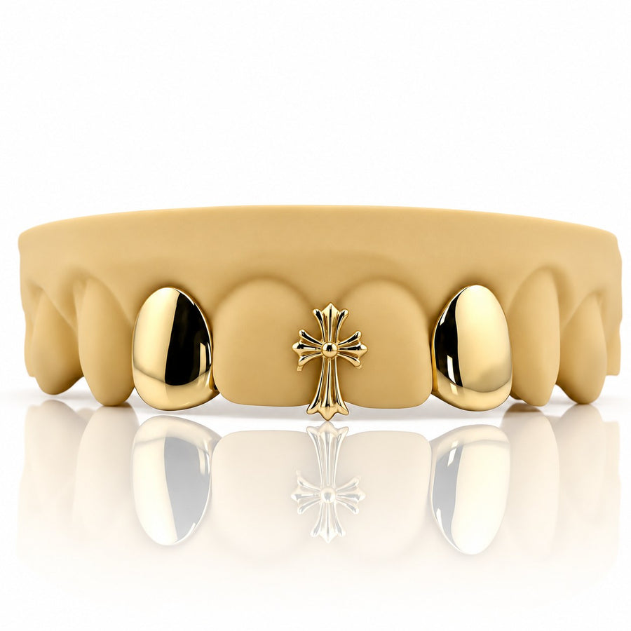 Custom 4pcs Solid Caps and Cross Grillz: 925 Sterling Silver (Free Mold Kit)