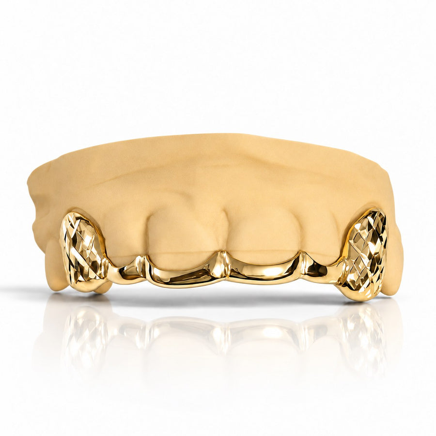 Custom 6pc Diamond Cut Caps x Curved Front Bar Grillz: 925 Sterling Silver (Free Mold Kit)