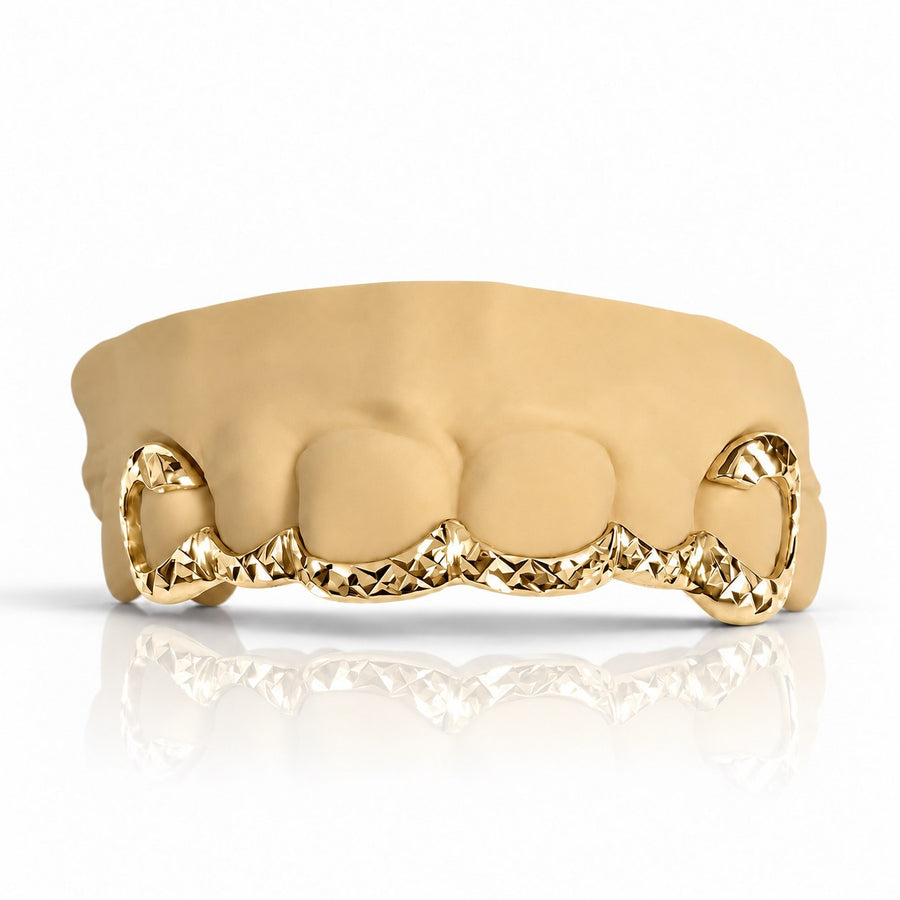 Custom 6pc Curved Front Bar with Diamond Cuts Grillz: 925 Sterling Silver (Free Mold Kit)