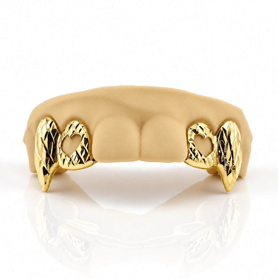 Custom 4pcs Diamond Cuts x Open Hearts Grillz: 925 Sterling Silver (Free Mold Kit)
