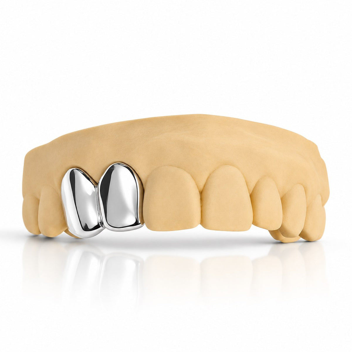 Custom 2pc plain solid cap grillz, white 925 sterling silver - angle 1