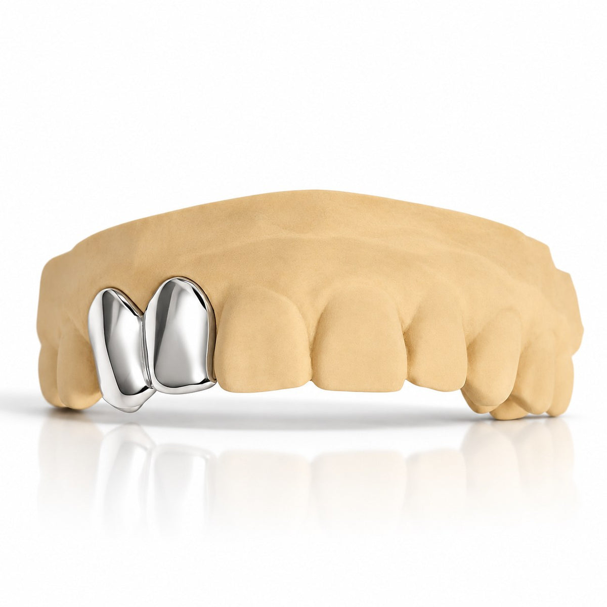 Custom 2pc plain solid cap grillz, white 925 sterling silver - angle 2