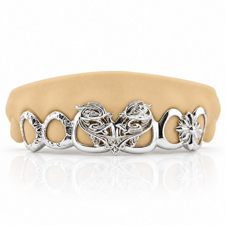Custom 6pcs Filigree Hearts & Cross Open Face Grillz: 925 Sterling Silver (Free Mold Kit)