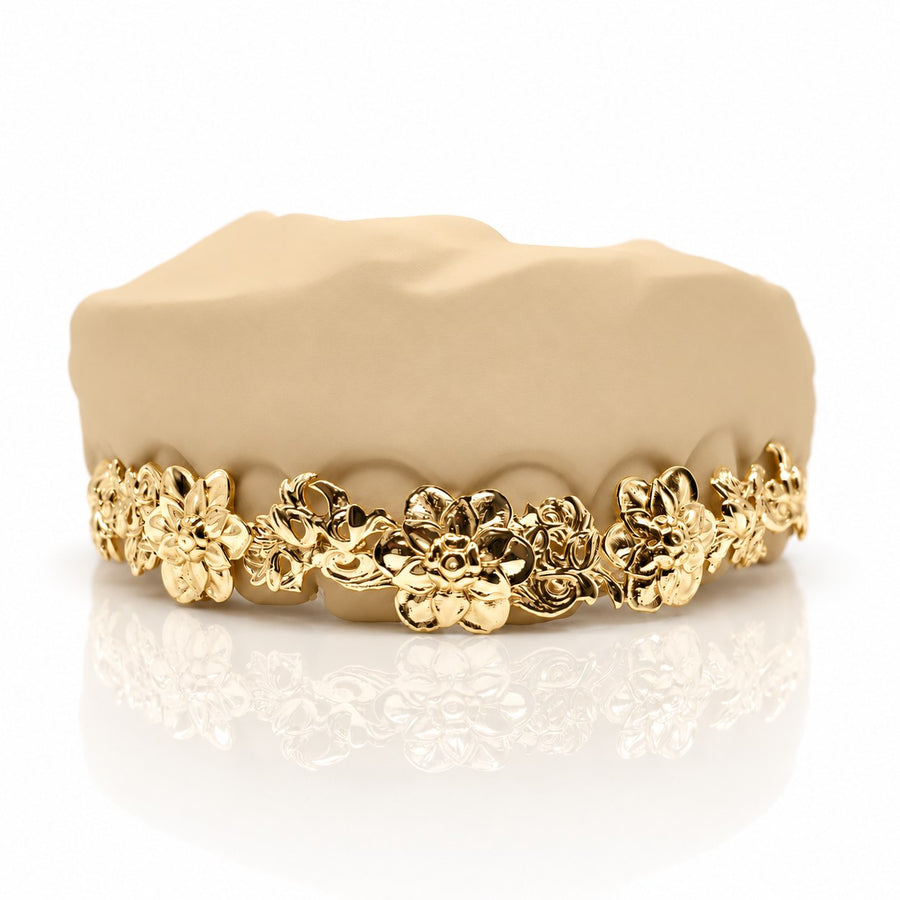 Custom 8pcs 3D Floral Engraved Grillz: 925 Sterling Silver (Free Mold Kit)