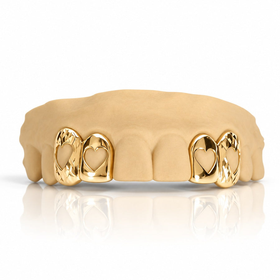 Custom 4pcs Open Hearts, Diamond Cuts: Sterling Silver Grillz (Free Mold Kit)