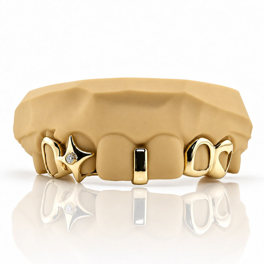 Custom 6pcs 3D Star x Open Face Grillz: 925 Sterling Silver (Free Mold Kit)