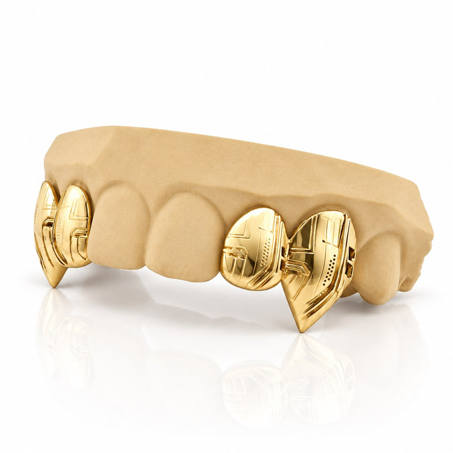 Custom 4pcs Diamond Cuts and Extended Fangs Grillz: 925 Sterling Silver (Free Mold Kit)