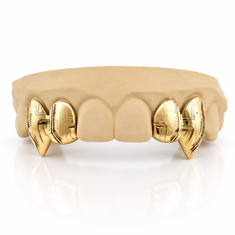Custom 4pcs Diamond Cuts and Extended Fangs Grillz: 925 Sterling Silver (Free Mold Kit)