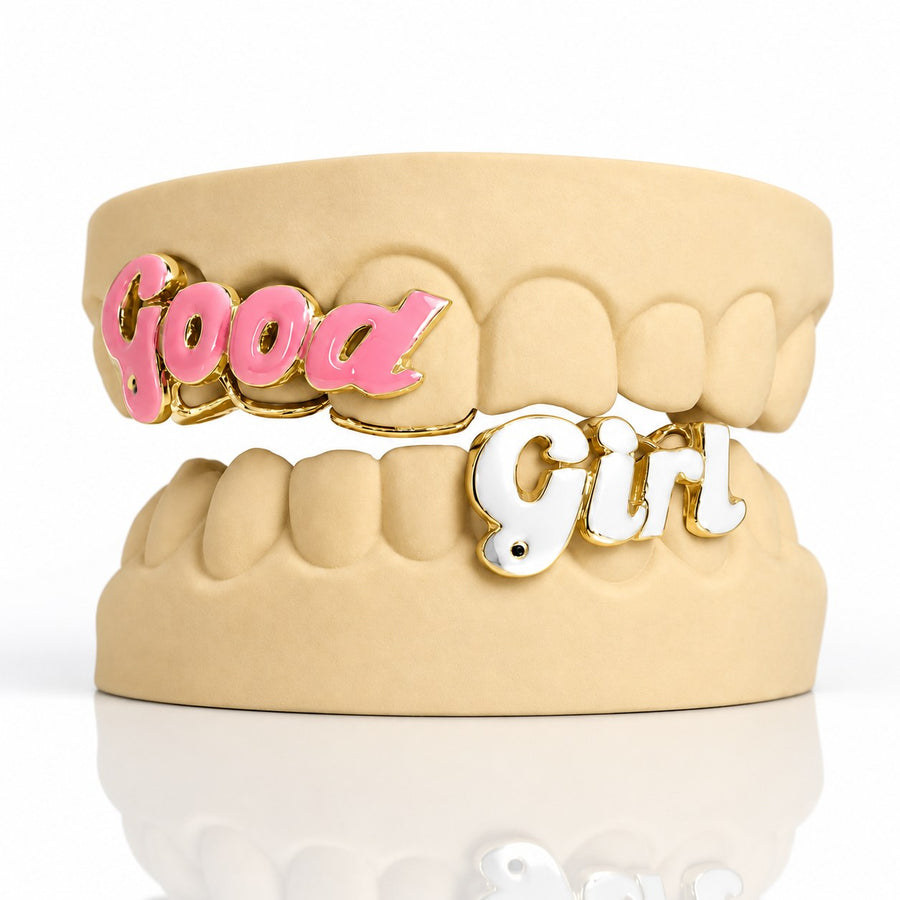 Custom 3pc on 3pc "Good Girl" with Enamel Painting GRILLZ: 925 Sterling Silver (Free Mold Kit)