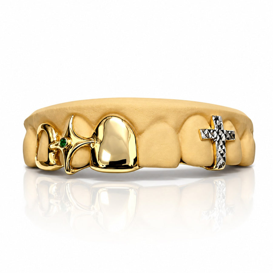 Custom 6pc with 3D Star x Cross Grillz: 925 Sterling Silver (Free Mold Kit)