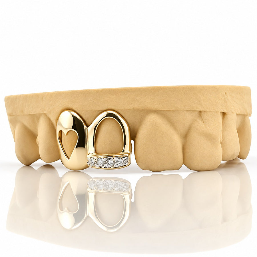 Custom 2pcs Open Heart x Moissanite Stone Grillz: 925 Sterling Silver (Free Mold Kit)