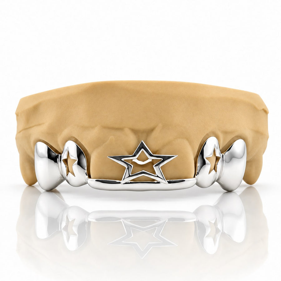 Custom 6pcs 3D Star with Open Star Grillz: 925 Sterling Silver (Free Mold Kit)