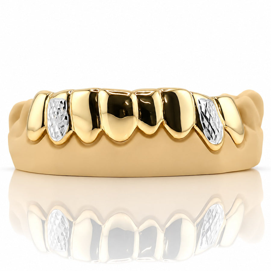Custom 8pcs Solid x White Diamond Cuts Grillz: 925 Sterling Silver (Free Mold Kit)