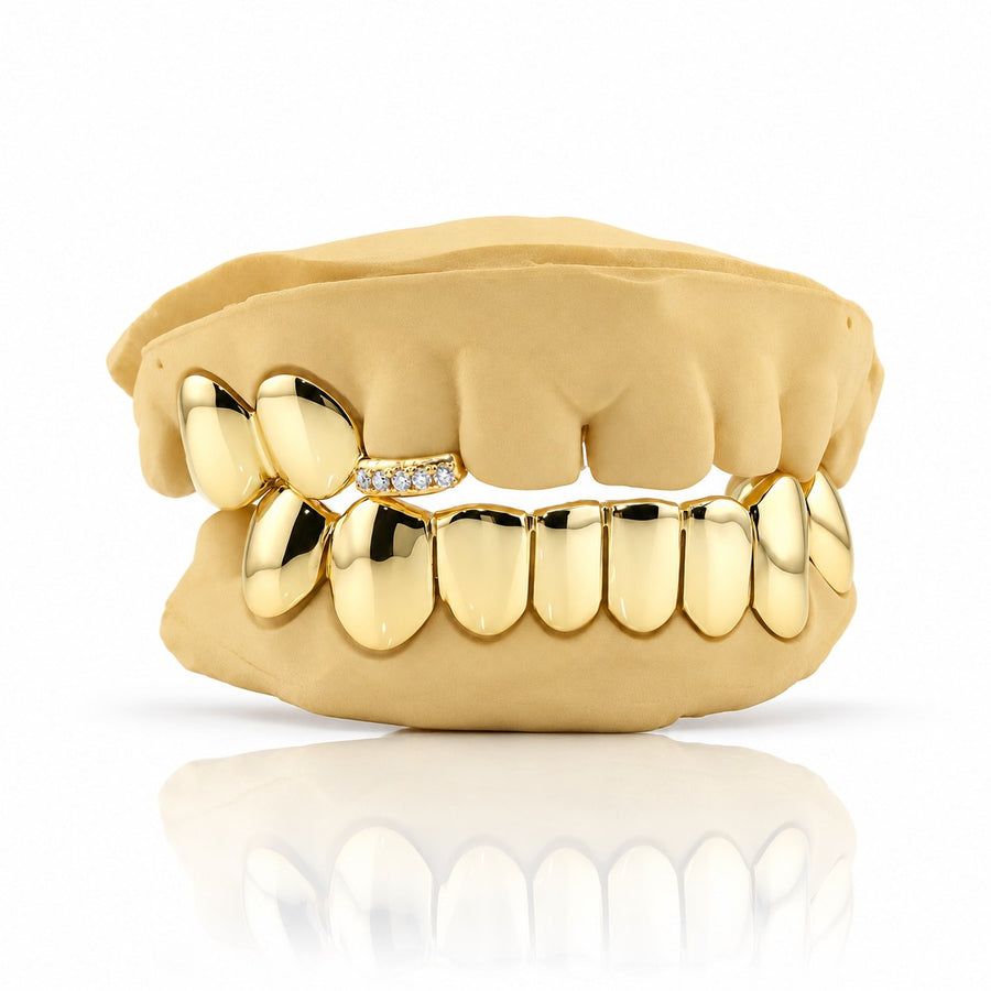 Custom 3o8 Moissanite Tip with Perm Cuts Grillz Set: 925 Sterling Silver (Free Mold Kit)