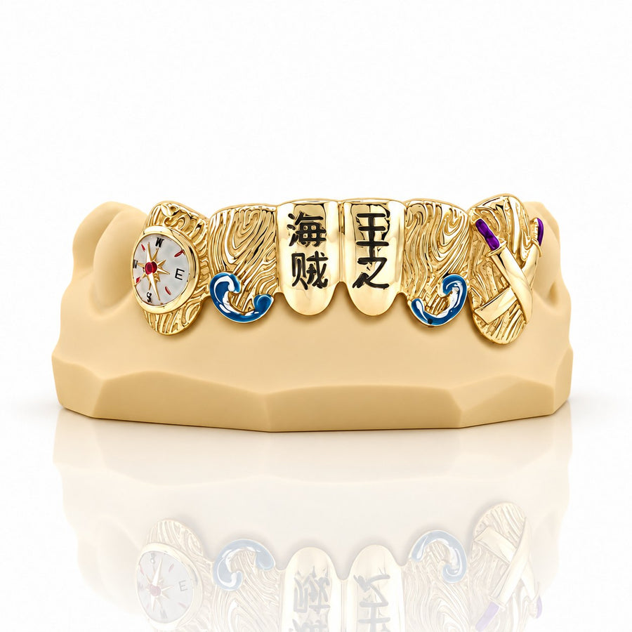 Custom 6pcs Pirate King and Enamel Painting Grillz: 925 Sterling Silver (Free Mold Kit)