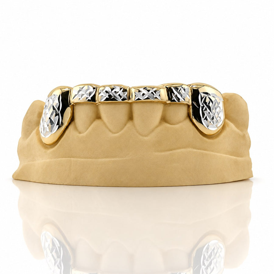 Custom 6pcs White Cut x Front Bar Grillz: 925 Sterling Silver (Free Mold Kit)