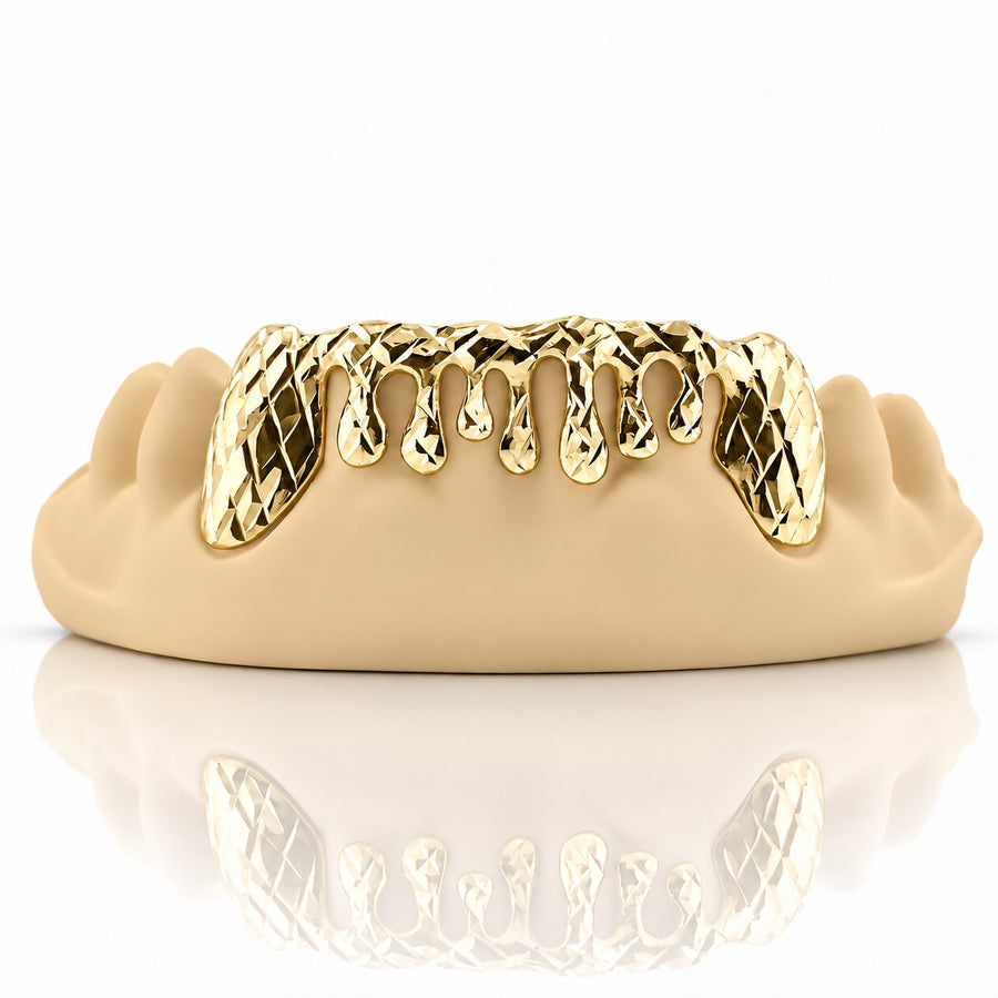 Custom 6pcs Diamond Cut x Dripping Style Grillz: 925 Sterling Silver (Free Mold Kit)