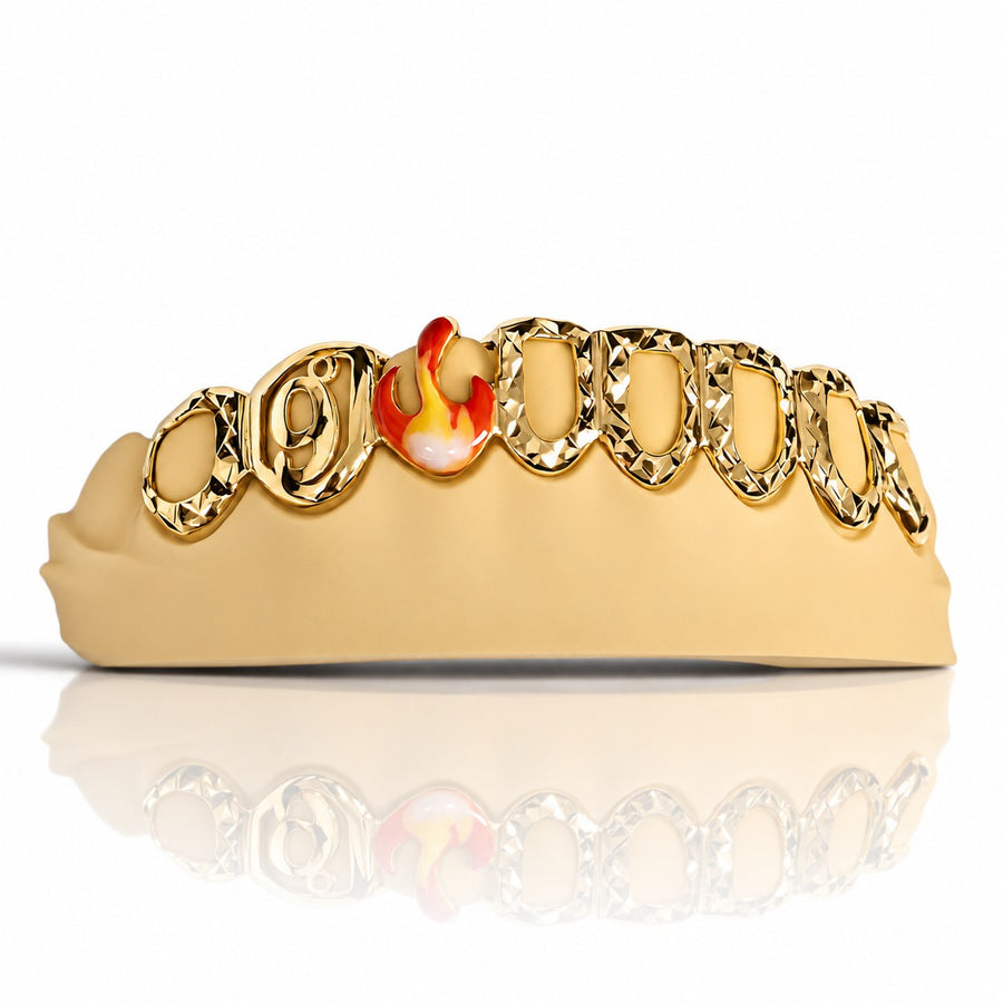 Custom 8pcs 3D Flame x 3D Number Grillz: 925 Sterling Silver (Free Mold Kit)