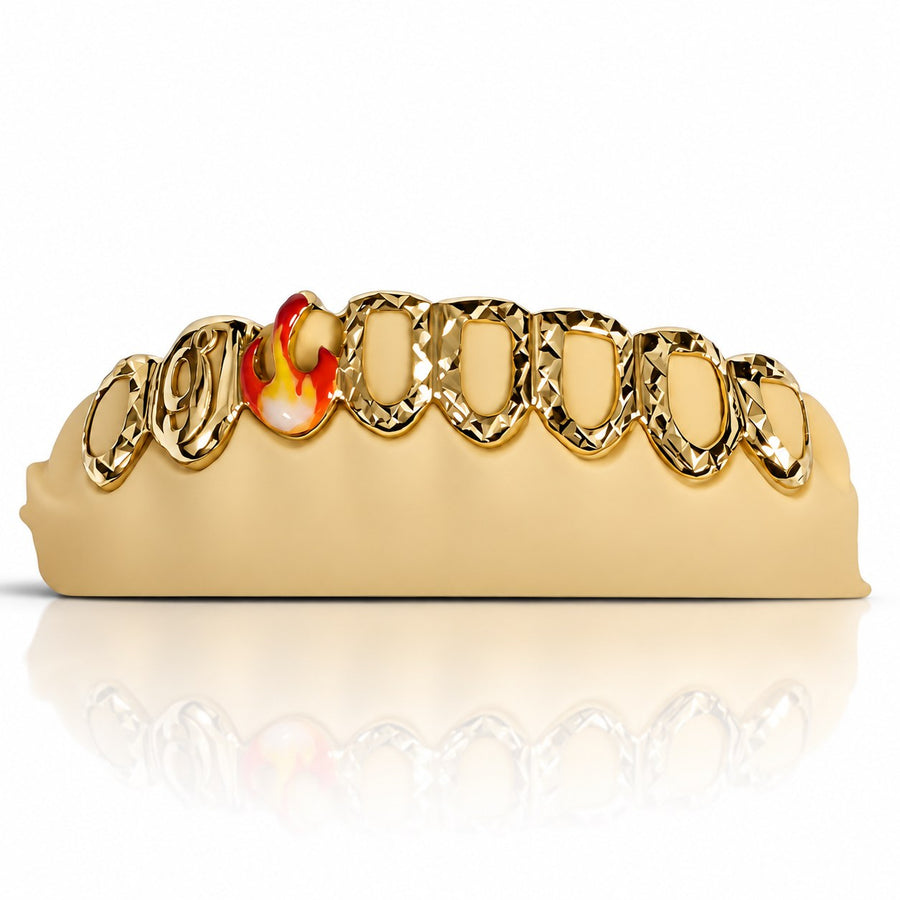 Custom 8pcs 3D Flame x 3D Number Grillz: 925 Sterling Silver (Free Mold Kit)