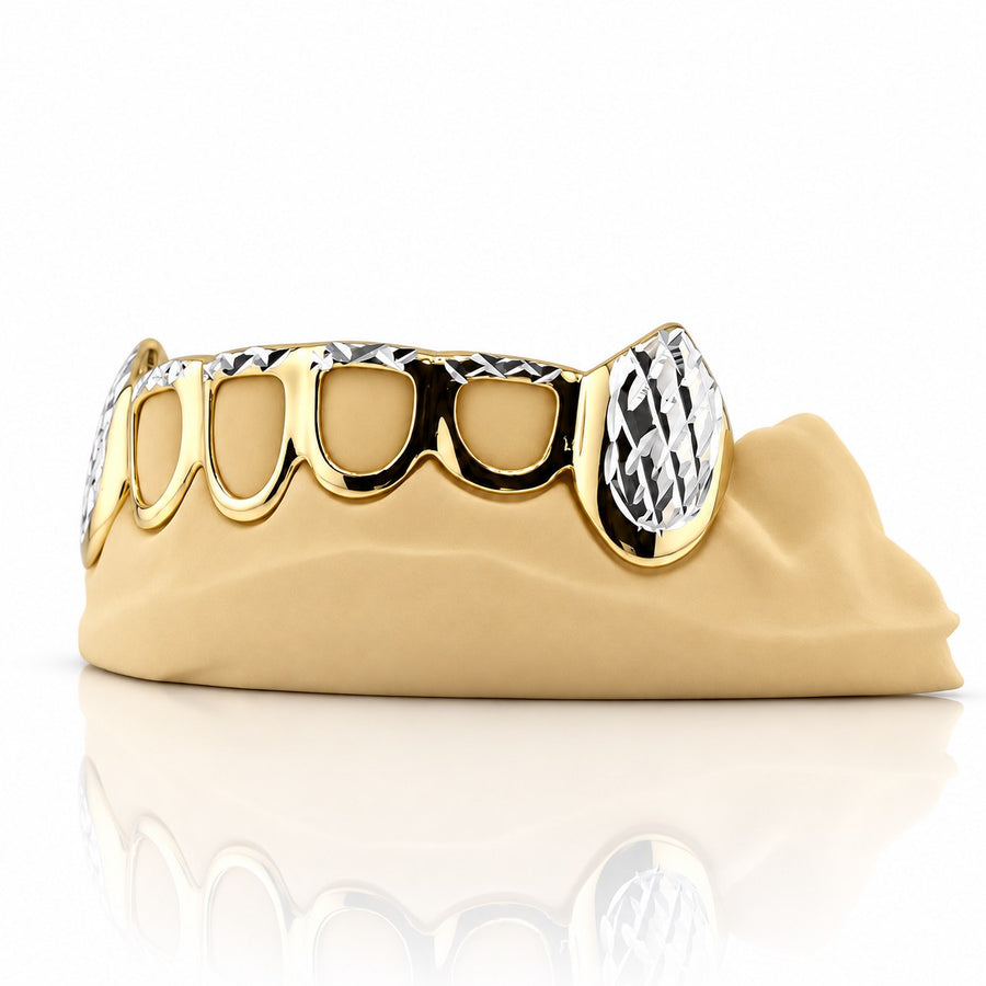 Custom 6pcs Open Face with Diamond Cuts Fangs Grillz: 925 Sterling Silver (Free Mold Kit)