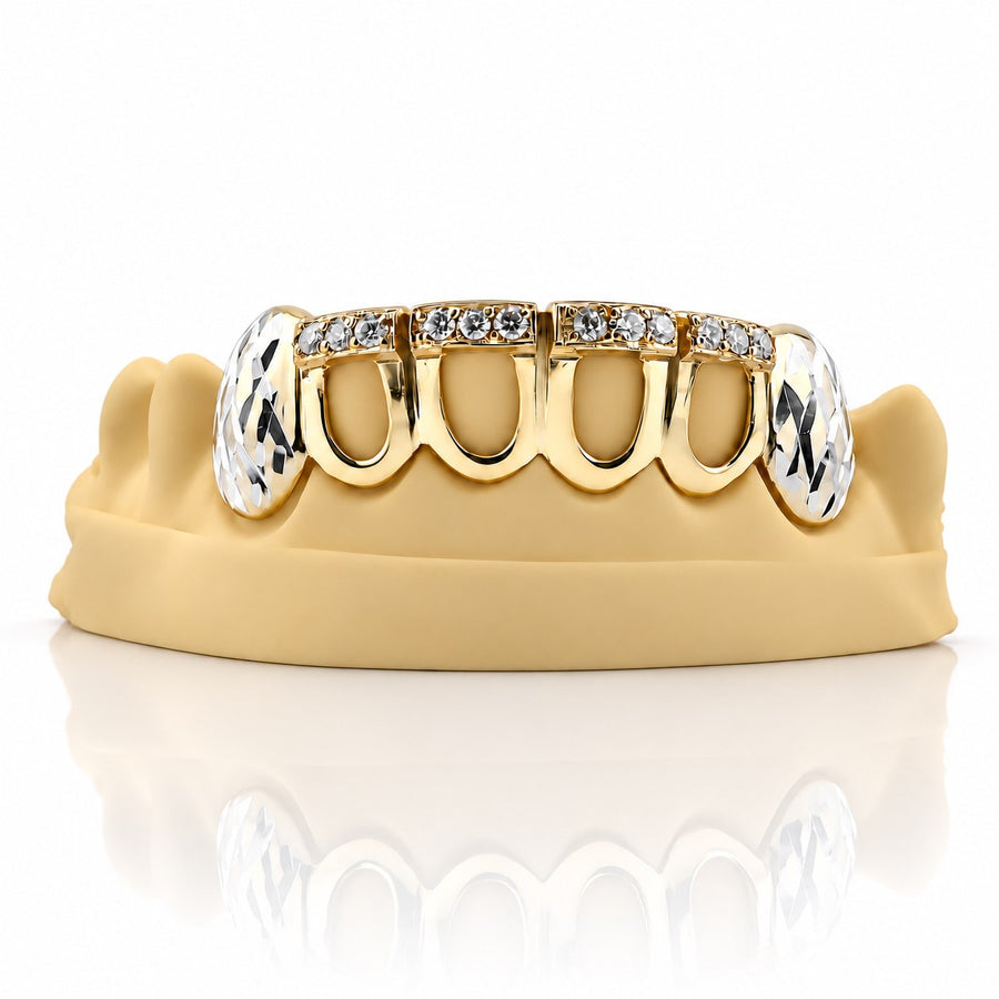 Custom 6pcs Iced Out Front Bar x Diamond Cuts Grillz: 925 Sterling Silver (Free Mold Kit)