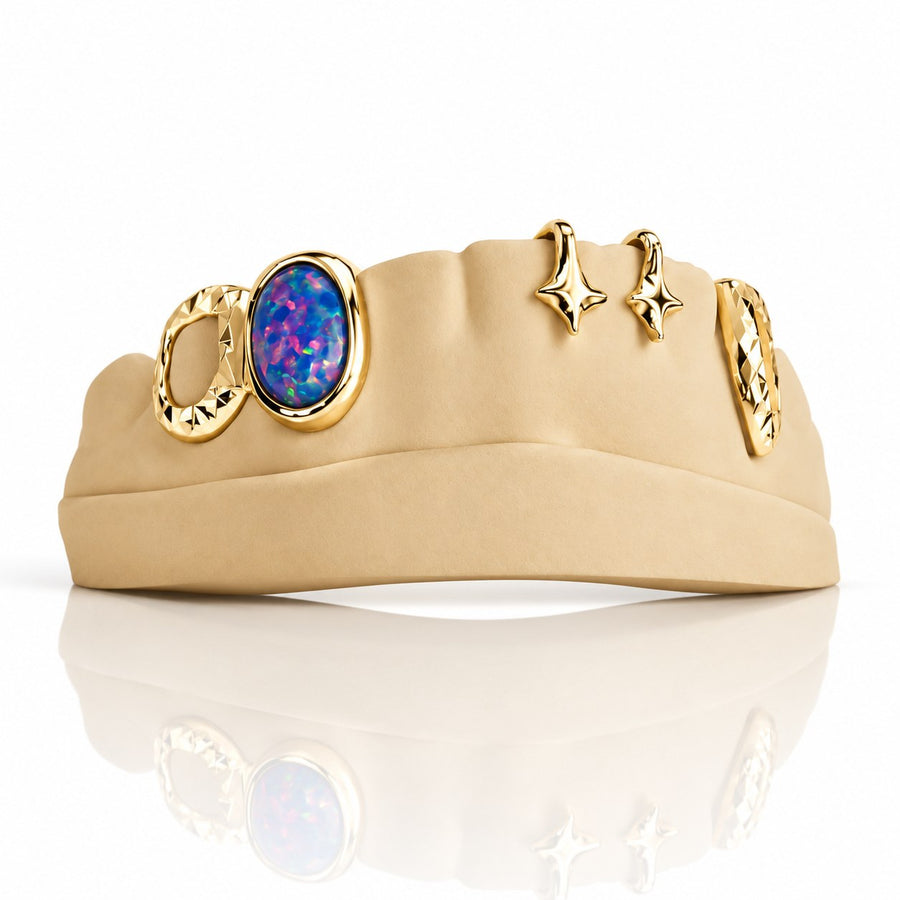 Custom 8pcs Blue Opal with Stars Grillz: 925 Sterling Silver (Free Mold Kit)