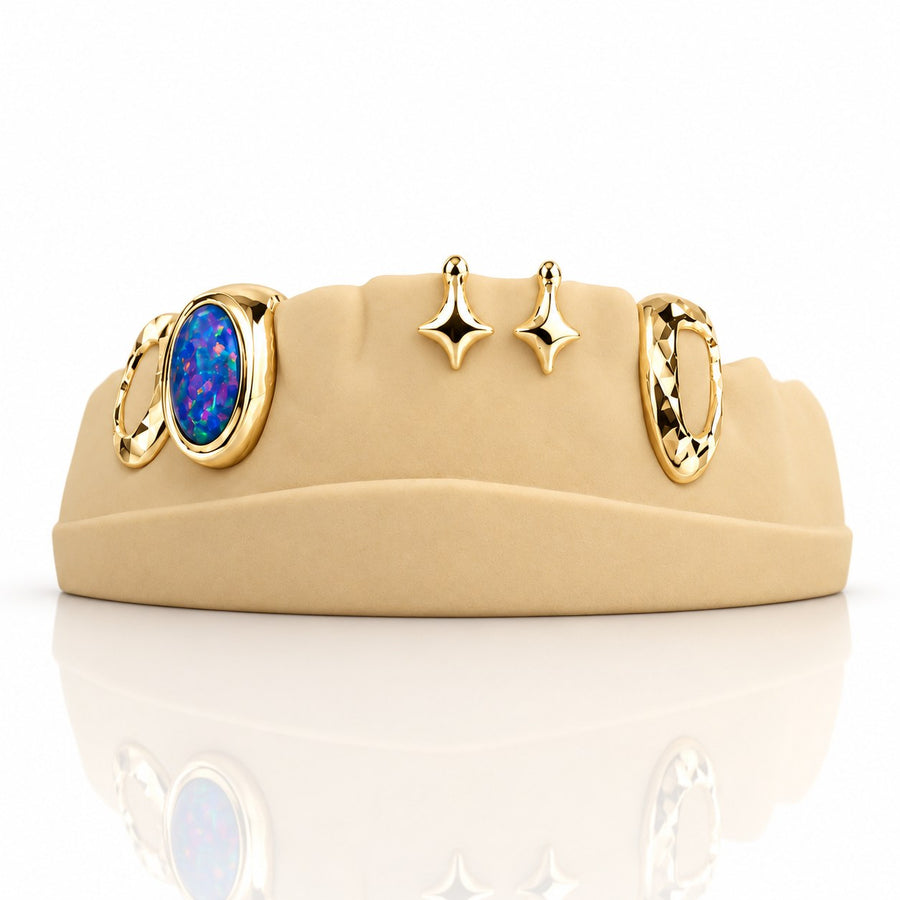 Custom 8pcs Blue Opal with Stars Grillz: 925 Sterling Silver (Free Mold Kit)