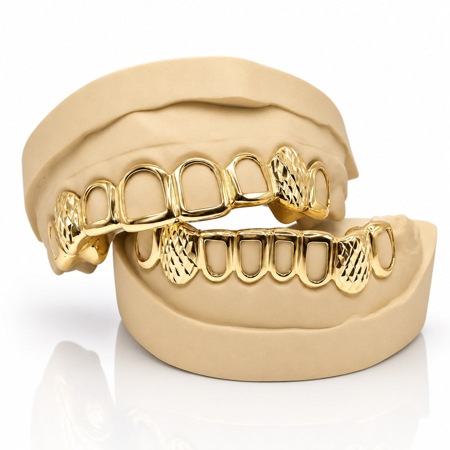 Custom 8pcs Diamond Cut x Open Face Grillz: 925 Sterling Silver (Free Mold Kit)