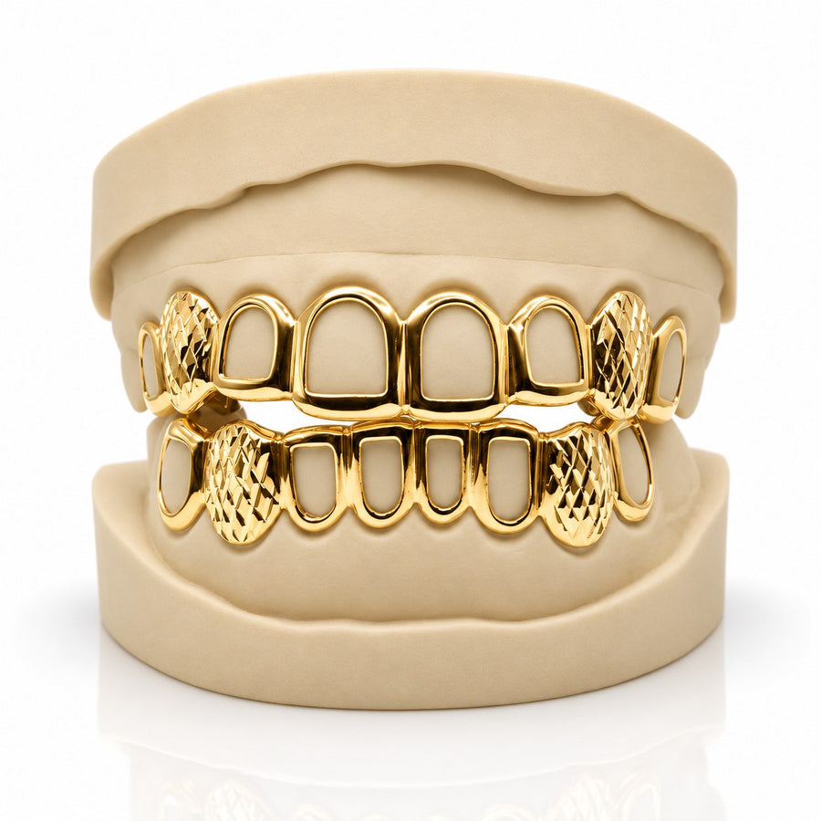 Custom 8pcs Diamond Cut x Open Face Grillz: 925 Sterling Silver (Free Mold Kit)