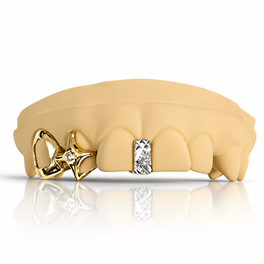 Custom Grillz 4pc: Gap Filler with 3D Star - Sterling Silver Option