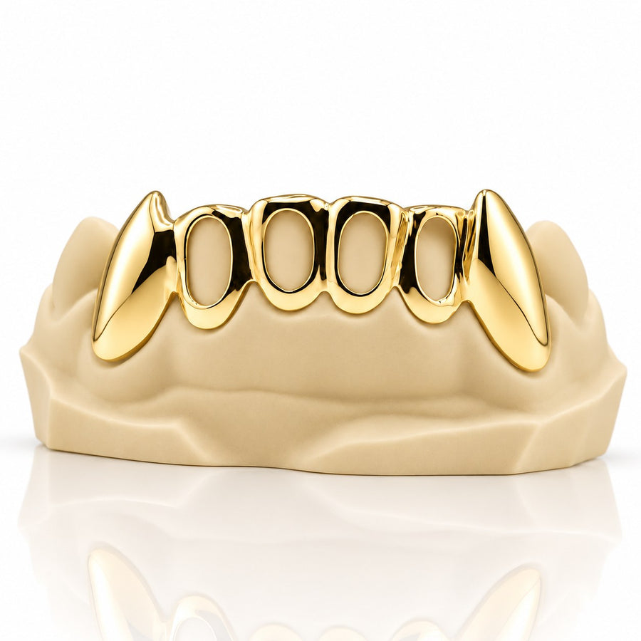 Custom 6pcs Open Face with Extended Fangs Grillz: 925 Sterling Silver (Free Mold Kit)