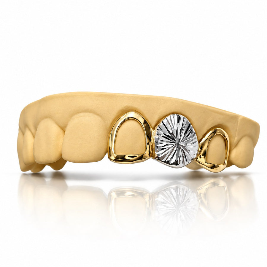 Custom 3pcs Open Face and Starburst Cuts Grillz: 925 Sterling Silver (Free Mold Kit)