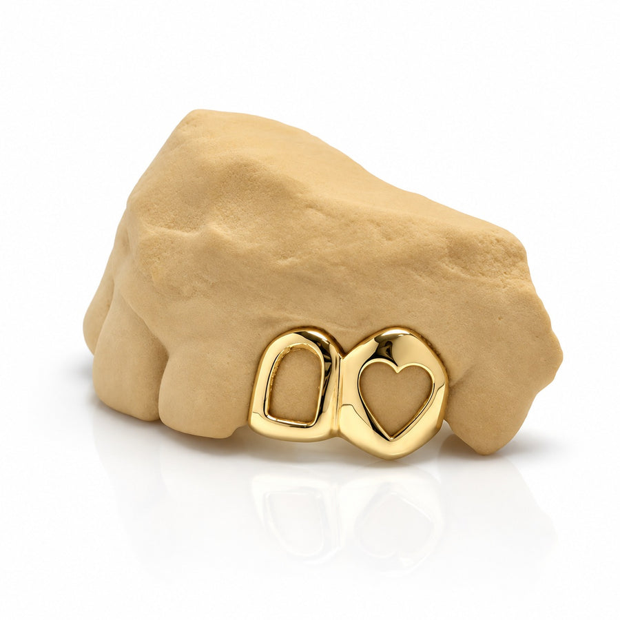 Custom 2pcs Open Heart x Open Face Grillz: 925 Sterling Silver (Free Mold Kit)