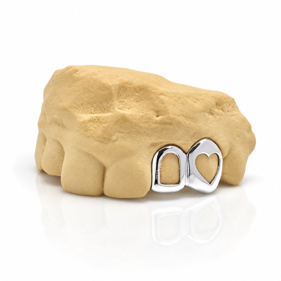 Custom 2pcs Open Heart x Open Face Grillz: 925 Sterling Silver (Free Mold Kit)