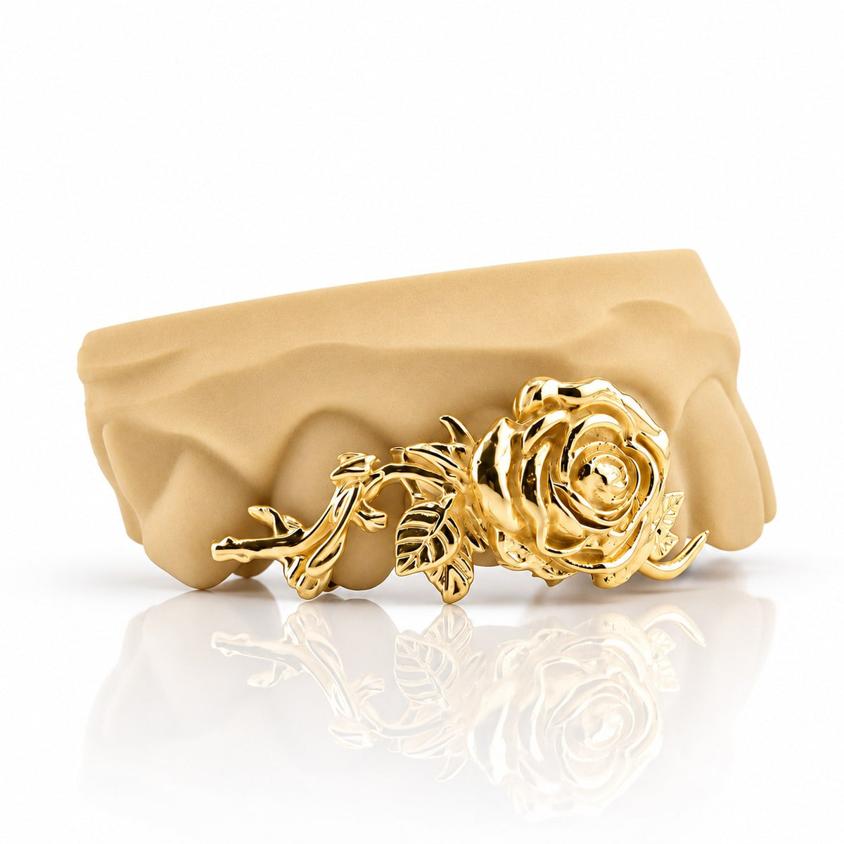 Custom 3pc top grillz with 3D rose and vine design, yellow gold plated 925 silver - angle 2