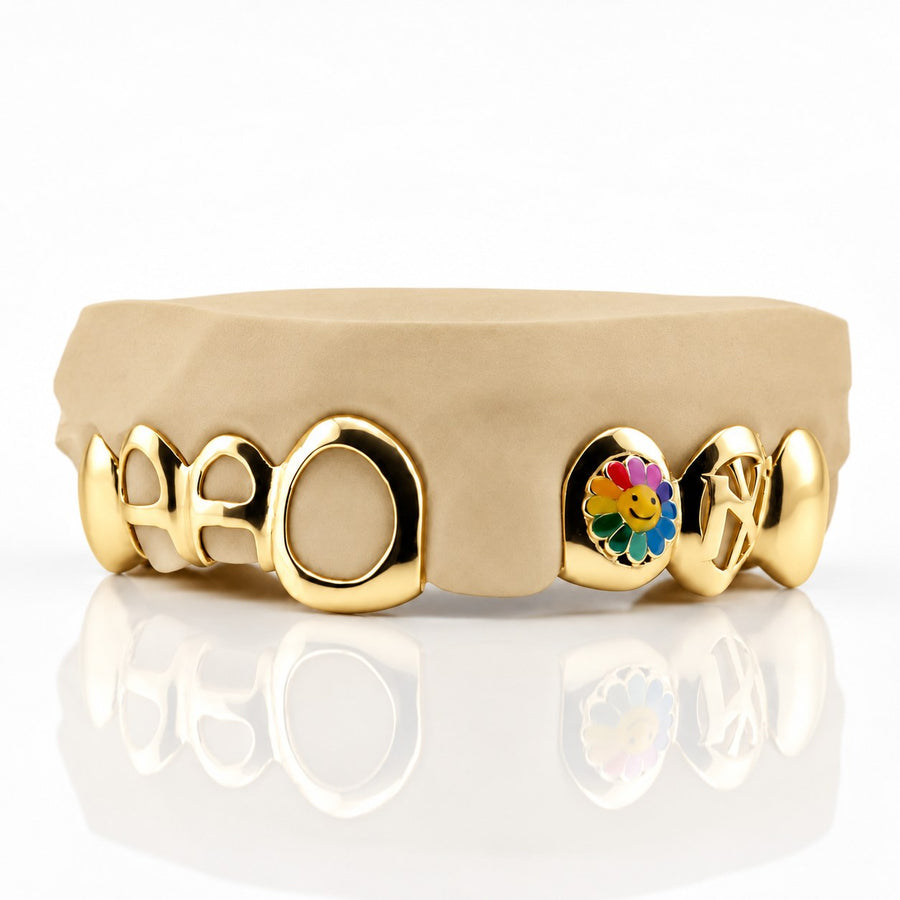 Custom 8pcs Smiley Flower Enamel Grillz: 925 Sterling Silver (Free Mold Kit)