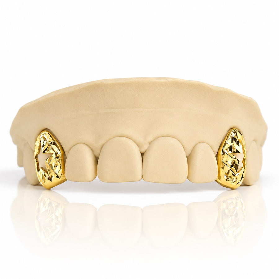 Custom Fit 2pc Open Stars with Cuts Grillz: 925 Sterling Silver (Free Mold Kit)